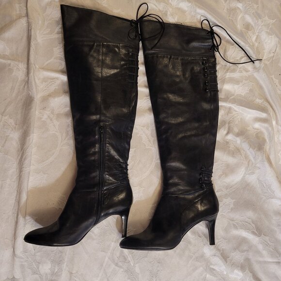 Nine West Over-the-Knee Black Leather Boots EUC - Picture 2 of 8